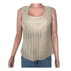 Parisian Signature Shirt Womens Petite XL PXL Beige Crochet Sleeveless